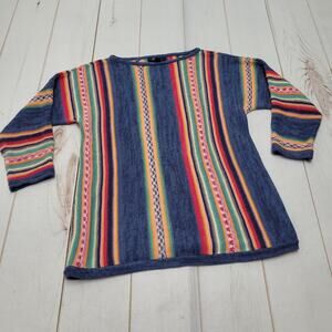 Chaps multicolor striped rainbow sweater Aztec southwestern cotton blend petite